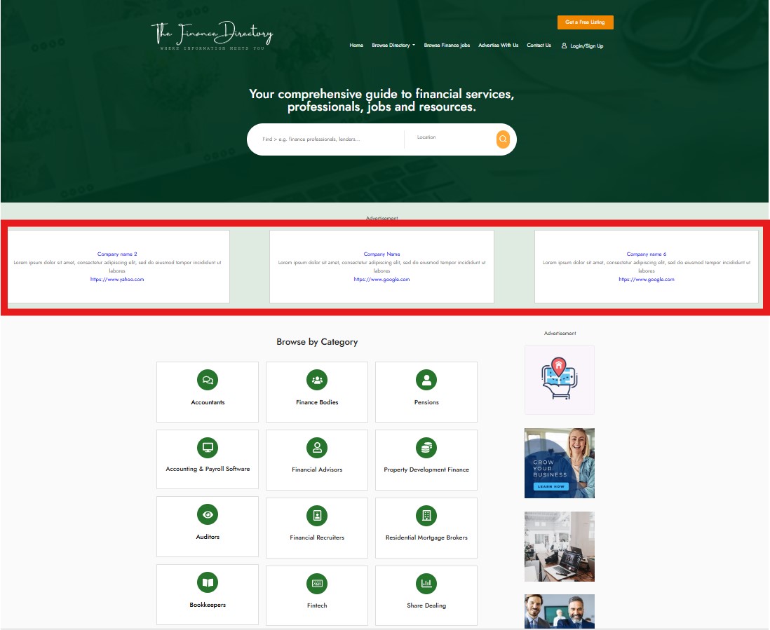Home Page Banner Ad Centre